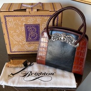Brighton Black and Brown Croc Satchel with Silver Accents NWT w/ bag cover